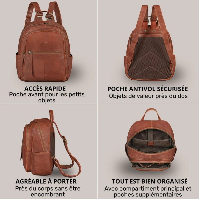 "Lisa" City Rucksack Damen Leder Mittelgroß gepolstertes Fach 13 Zoll