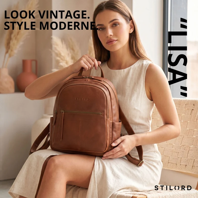 "Lisa" City Rucksack Damen Leder Mittelgroß gepolstertes Fach 13 Zoll
