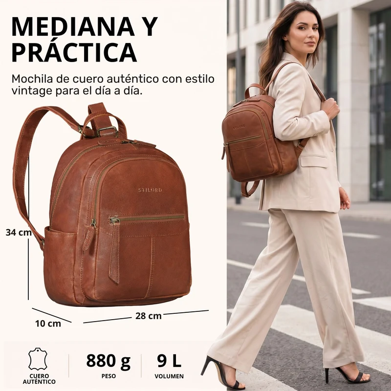 "Lisa" City Rucksack Damen Leder Mittelgroß gepolstertes Fach 13 Zoll