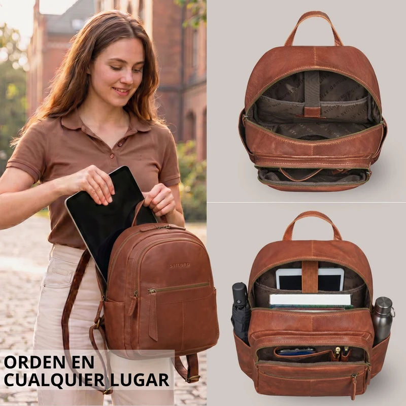 "Lisa" City Rucksack Damen Leder Mittelgroß gepolstertes Fach 13 Zoll