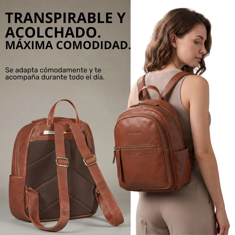 "Lisa" City Rucksack Damen Leder Mittelgroß gepolstertes Fach 13 Zoll