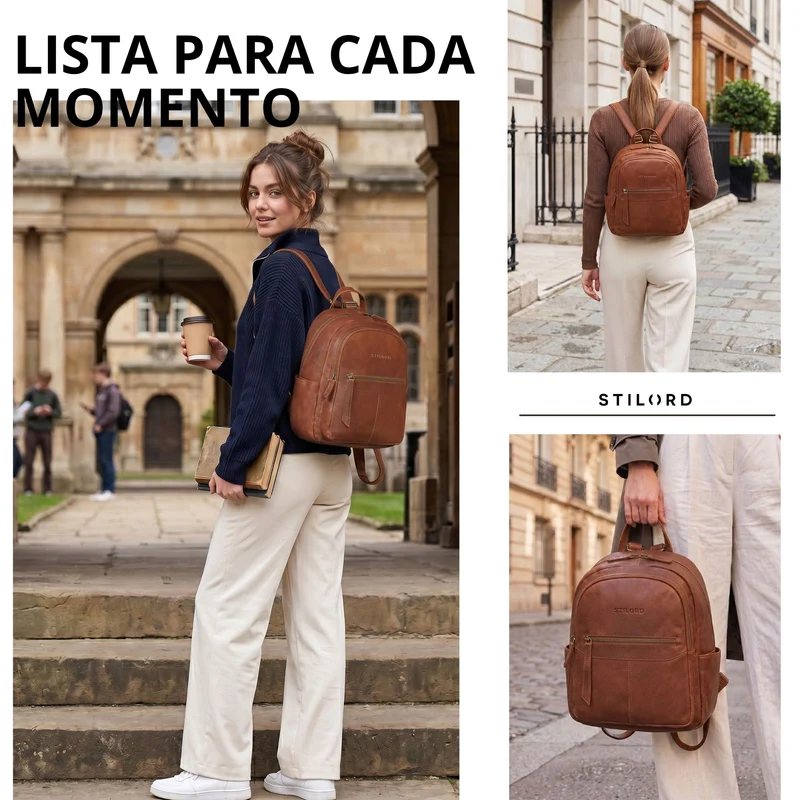 "Lisa" City Rucksack Damen Leder Mittelgroß gepolstertes Fach 13 Zoll