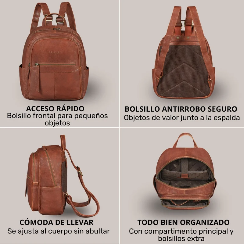 "Lisa" City Rucksack Damen Leder Mittelgroß gepolstertes Fach 13 Zoll