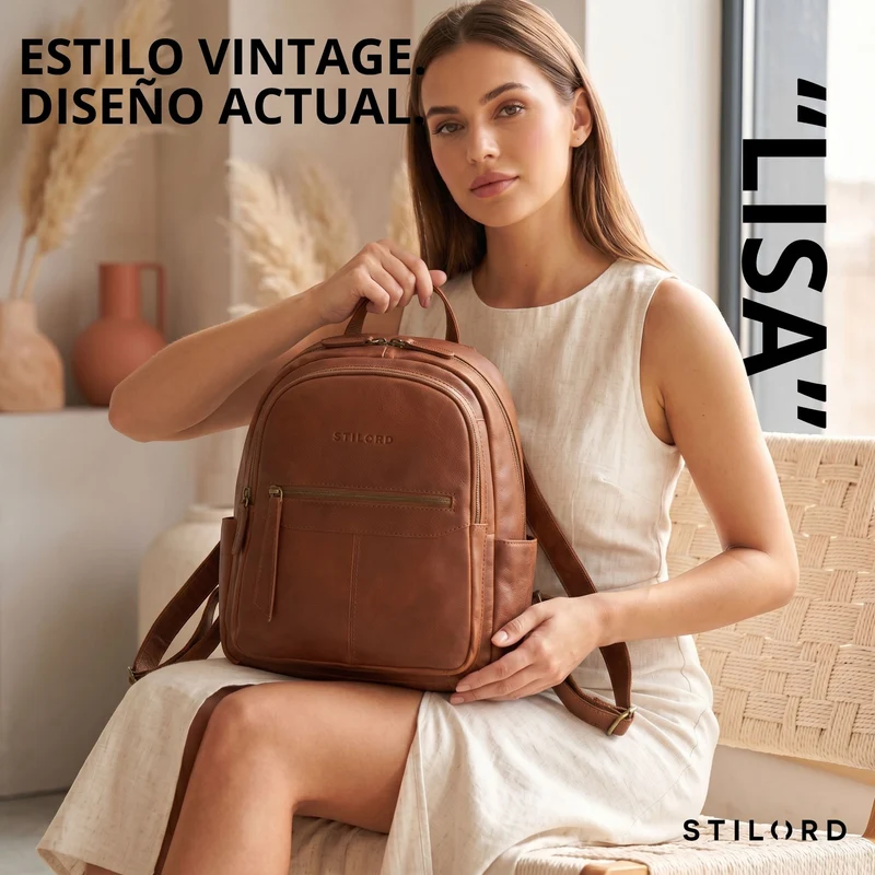 "Lisa" City Rucksack Damen Leder Mittelgroß gepolstertes Fach 13 Zoll