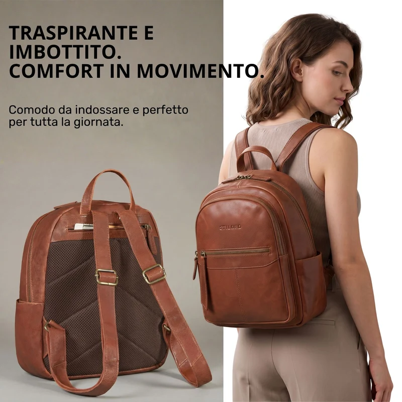 "Lisa" City Rucksack Damen Leder Mittelgroß gepolstertes Fach 13 Zoll