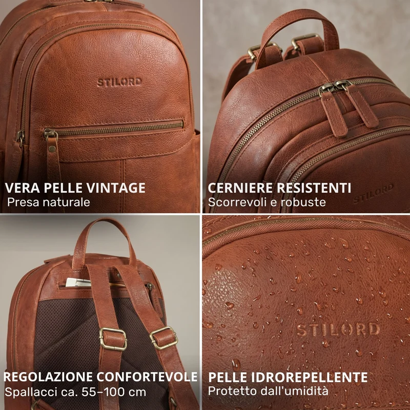 "Lisa" City Rucksack Damen Leder Mittelgroß gepolstertes Fach 13 Zoll
