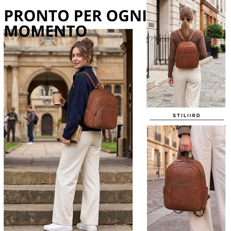 "Lisa" City Rucksack Damen Leder Mittelgroß gepolstertes Fach 13 Zoll