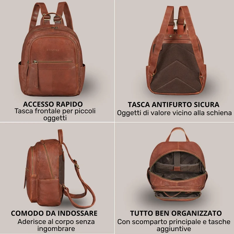 "Lisa" City Rucksack Damen Leder Mittelgroß gepolstertes Fach 13 Zoll