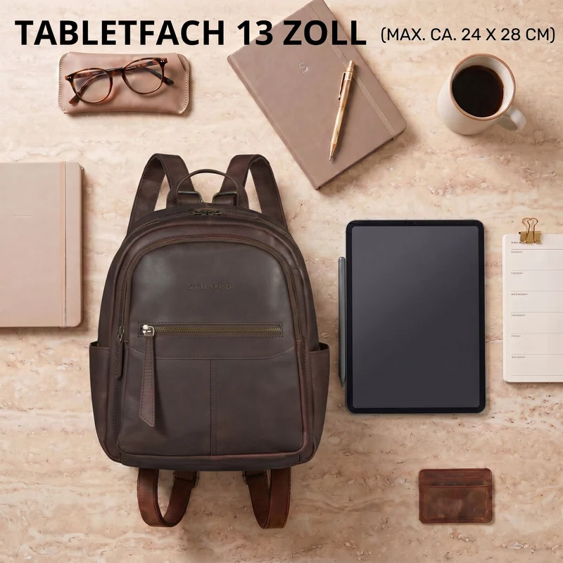 "Lisa" City Rucksack Damen Leder Mittelgroß gepolstertes Fach 13 Zoll