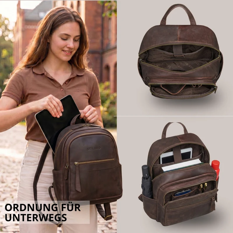 "Lisa" City Rucksack Damen Leder Mittelgroß gepolstertes Fach 13 Zoll