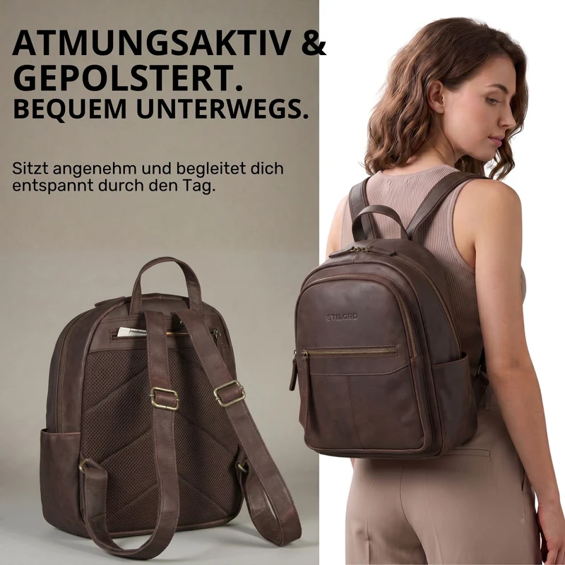 "Lisa" City Rucksack Damen Leder Mittelgroß gepolstertes Fach 13 Zoll