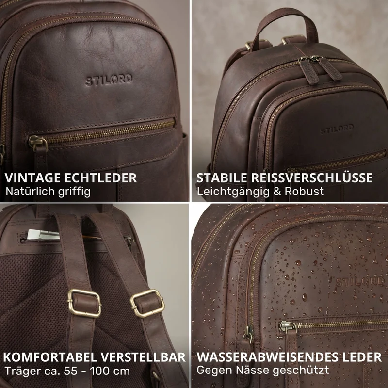 "Lisa" City Rucksack Damen Leder Mittelgroß gepolstertes Fach 13 Zoll