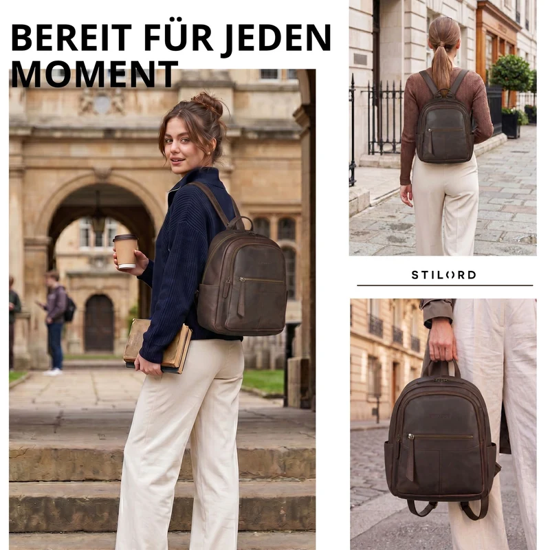 "Lisa" City Rucksack Damen Leder Mittelgroß gepolstertes Fach 13 Zoll