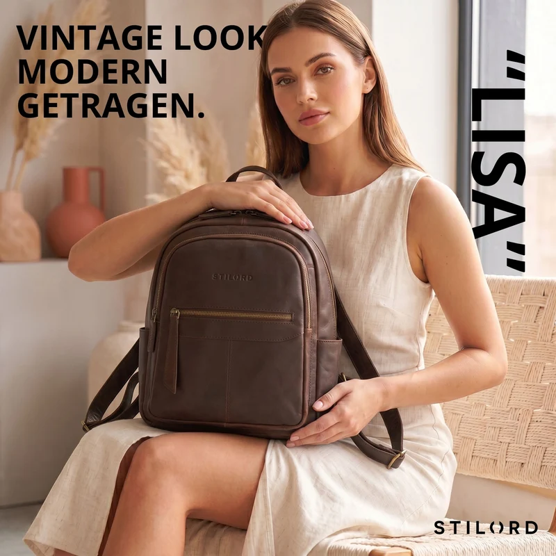"Lisa" City Rucksack Damen Leder Mittelgroß gepolstertes Fach 13 Zoll