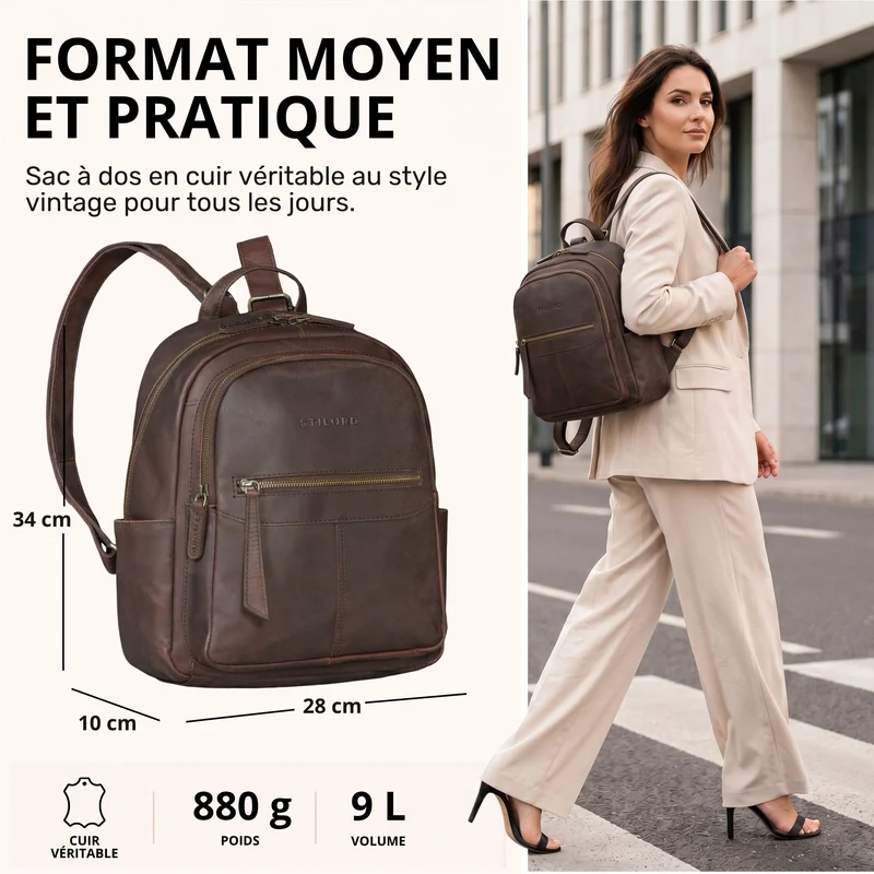 "Lisa" City Rucksack Damen Leder Mittelgroß gepolstertes Fach 13 Zoll
