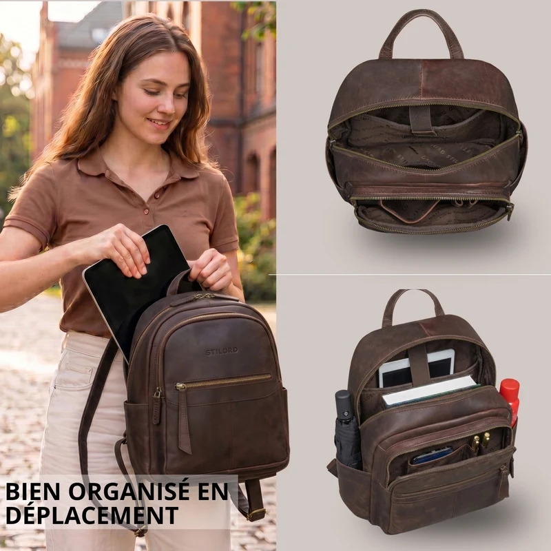 "Lisa" City Rucksack Damen Leder Mittelgroß gepolstertes Fach 13 Zoll