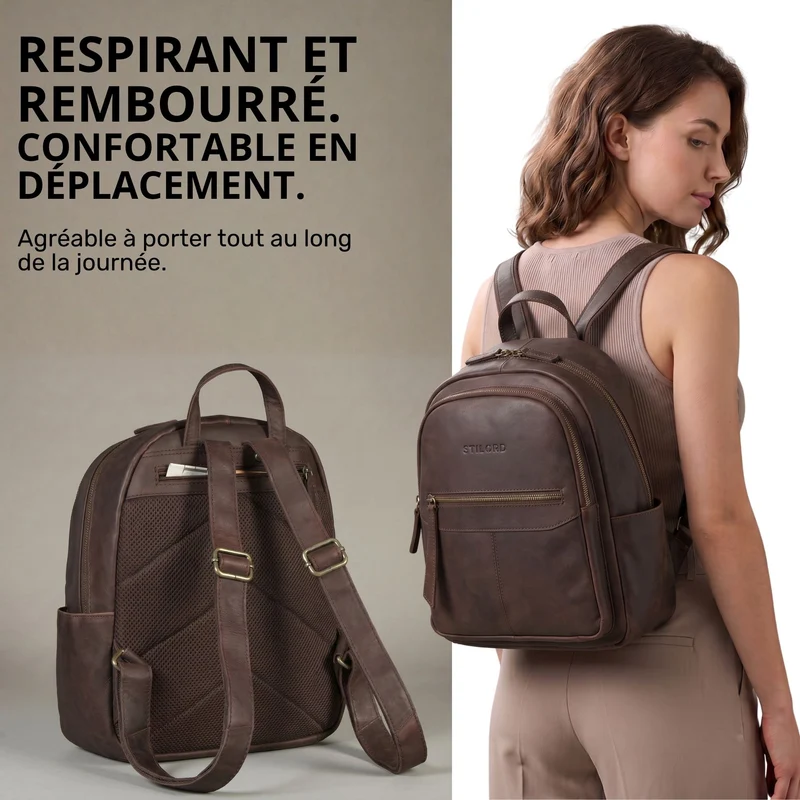 "Lisa" City Rucksack Damen Leder Mittelgroß gepolstertes Fach 13 Zoll