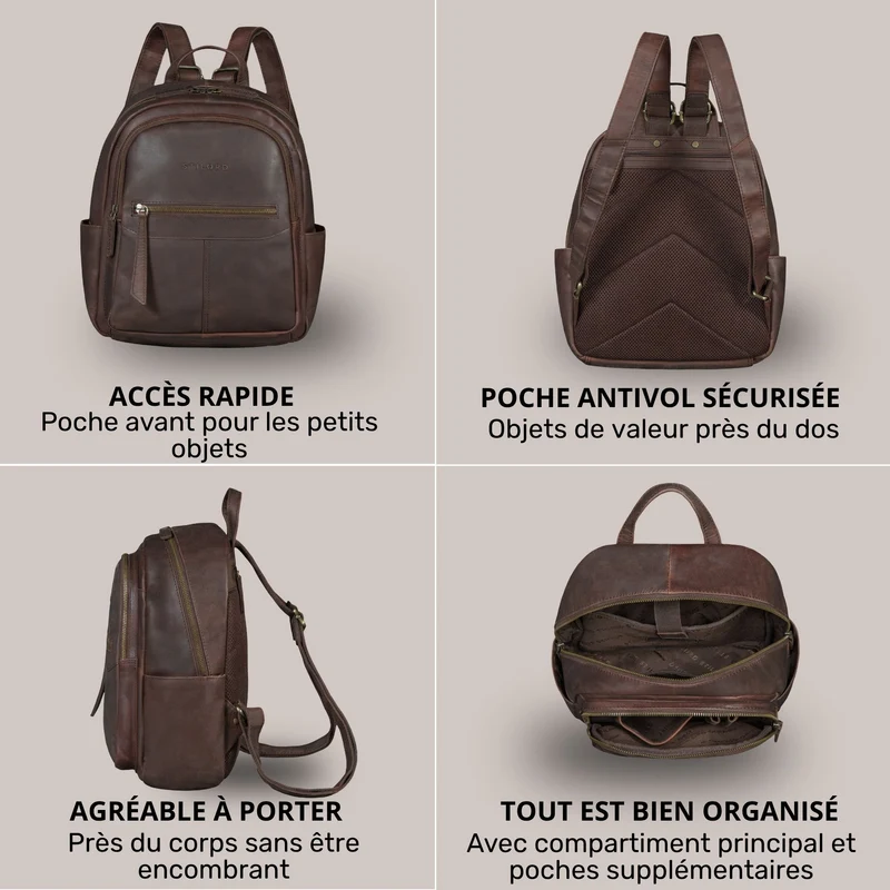 "Lisa" City Rucksack Damen Leder Mittelgroß gepolstertes Fach 13 Zoll
