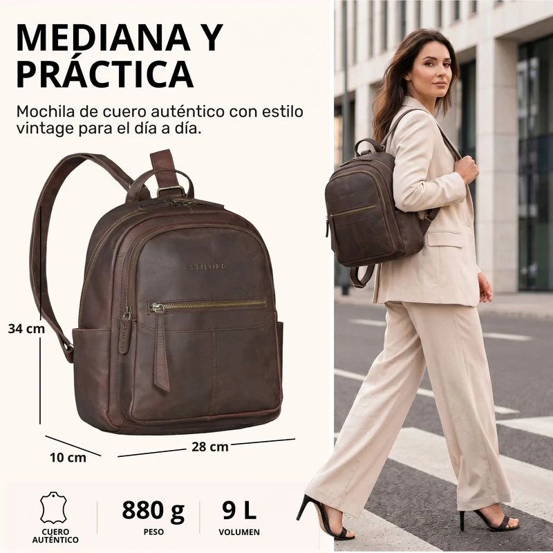 "Lisa" City Rucksack Damen Leder Mittelgroß gepolstertes Fach 13 Zoll