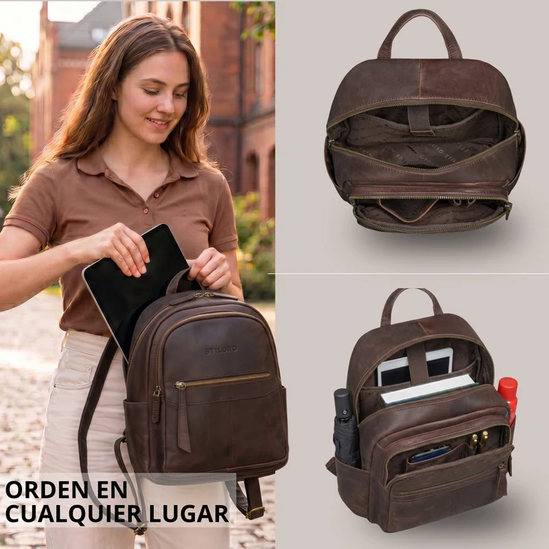 "Lisa" City Rucksack Damen Leder Mittelgroß gepolstertes Fach 13 Zoll