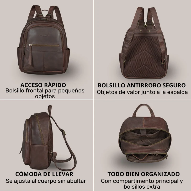 "Lisa" City Rucksack Damen Leder Mittelgroß gepolstertes Fach 13 Zoll