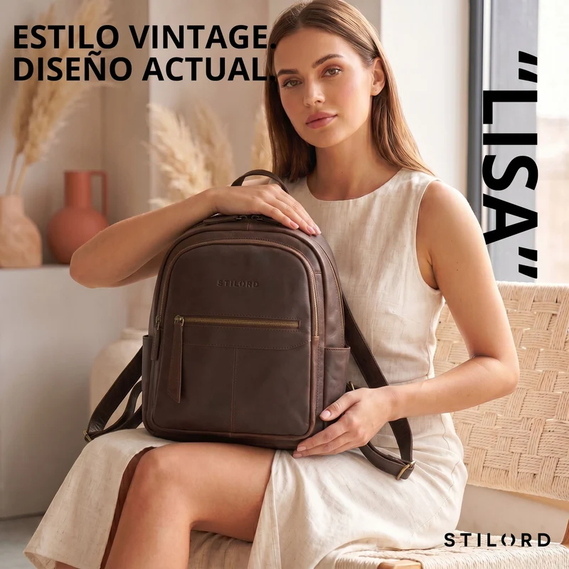 "Lisa" City Rucksack Damen Leder Mittelgroß gepolstertes Fach 13 Zoll
