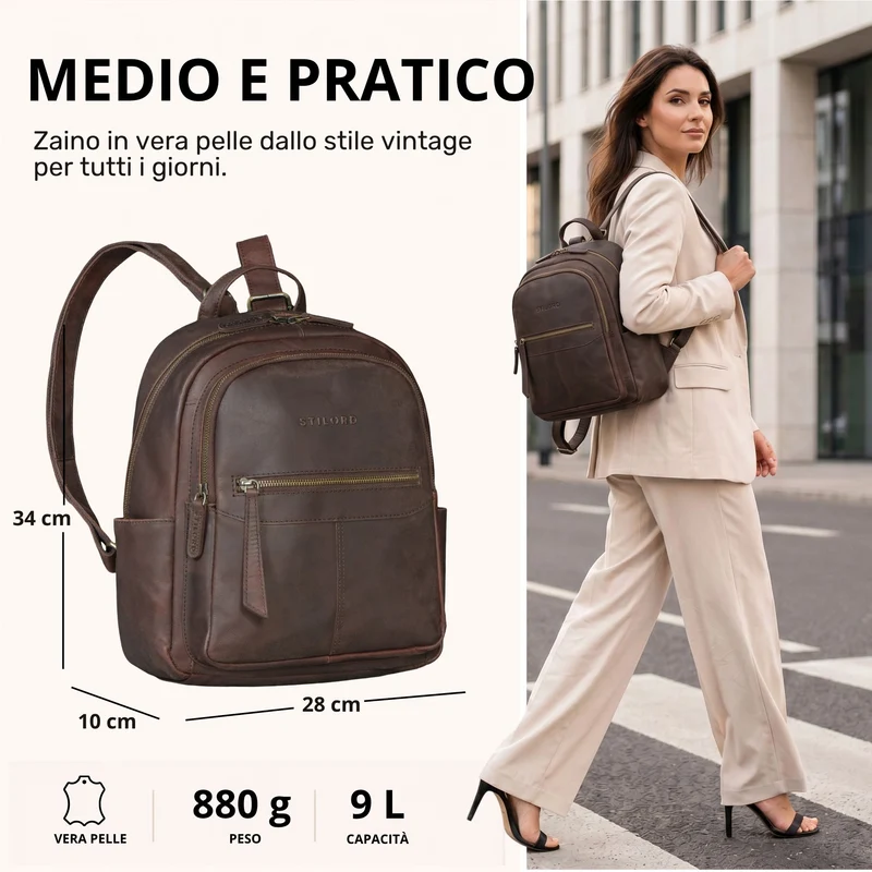 "Lisa" City Rucksack Damen Leder Mittelgroß gepolstertes Fach 13 Zoll