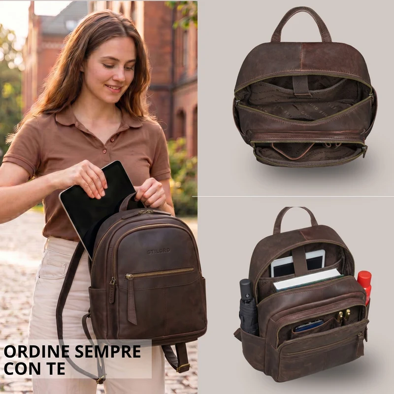 "Lisa" City Rucksack Damen Leder Mittelgroß gepolstertes Fach 13 Zoll