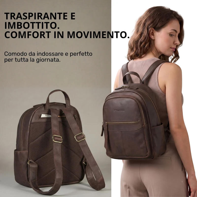 "Lisa" City Rucksack Damen Leder Mittelgroß gepolstertes Fach 13 Zoll