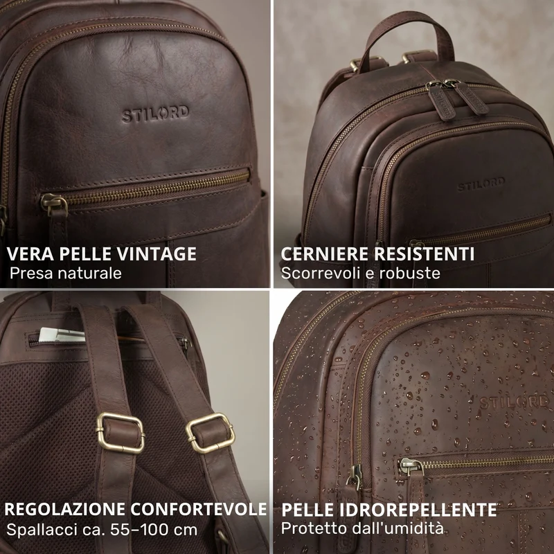 "Lisa" City Rucksack Damen Leder Mittelgroß gepolstertes Fach 13 Zoll