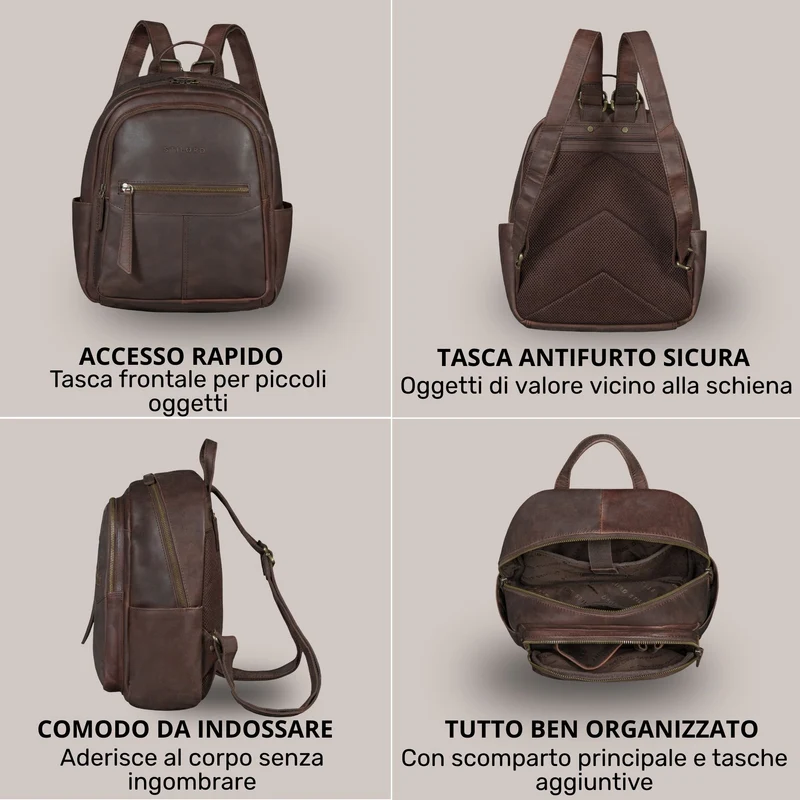 "Lisa" City Rucksack Damen Leder Mittelgroß gepolstertes Fach 13 Zoll