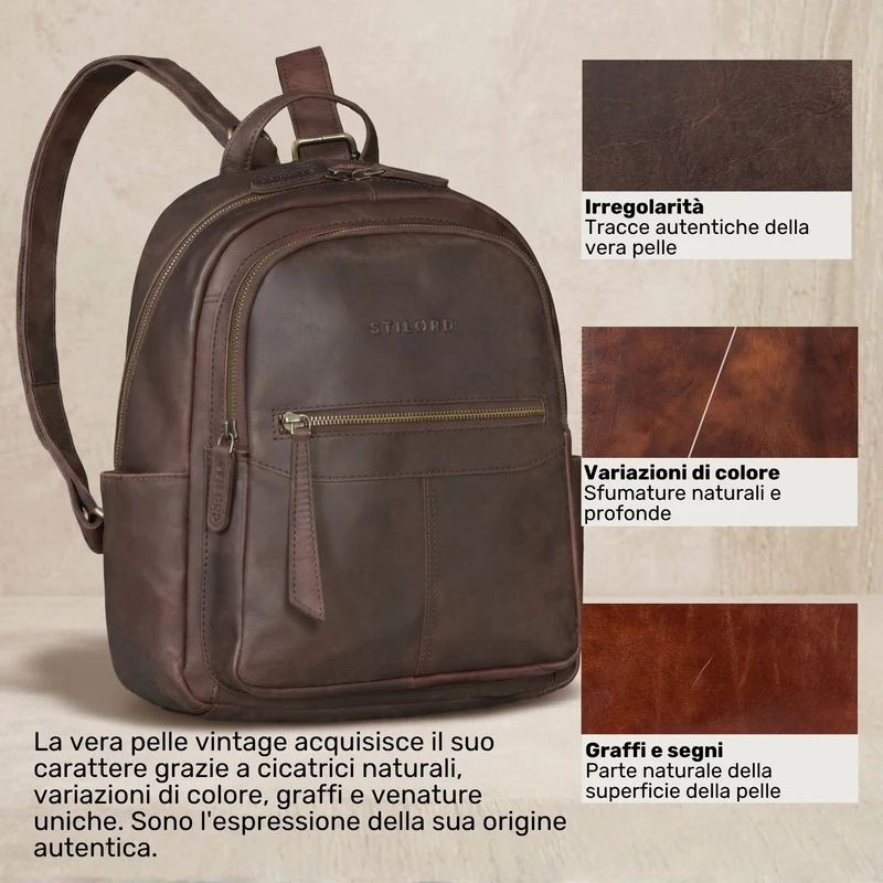 "Lisa" City Rucksack Damen Leder Mittelgroß gepolstertes Fach 13 Zoll