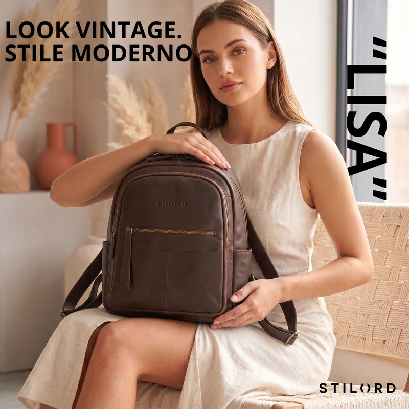 "Lisa" City Rucksack Damen Leder Mittelgroß gepolstertes Fach 13 Zoll