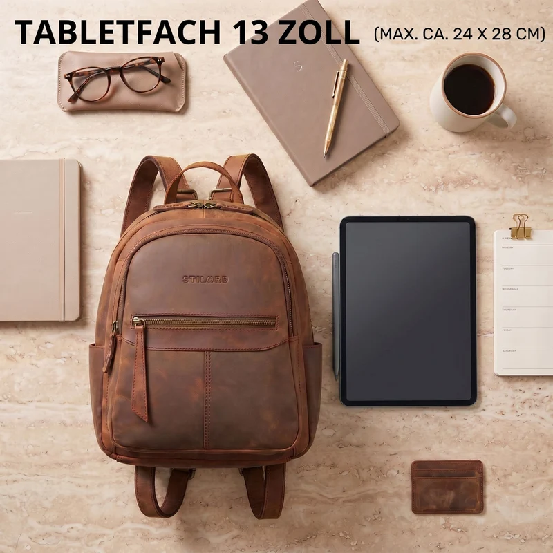 "Lisa" City Rucksack Damen Leder Mittelgroß gepolstertes Fach 13 Zoll