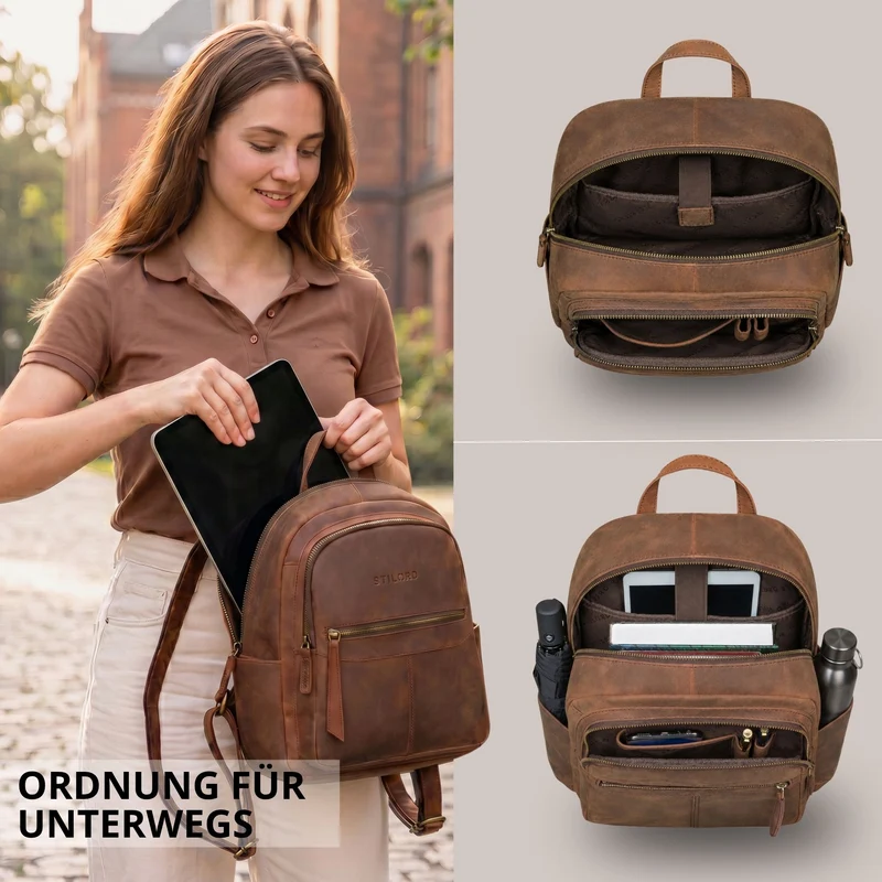 "Lisa" City Rucksack Damen Leder Mittelgroß gepolstertes Fach 13 Zoll