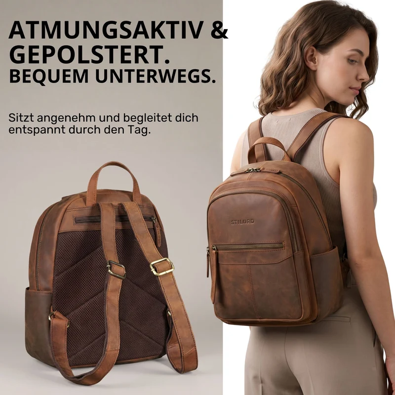 "Lisa" City Rucksack Damen Leder Mittelgroß gepolstertes Fach 13 Zoll