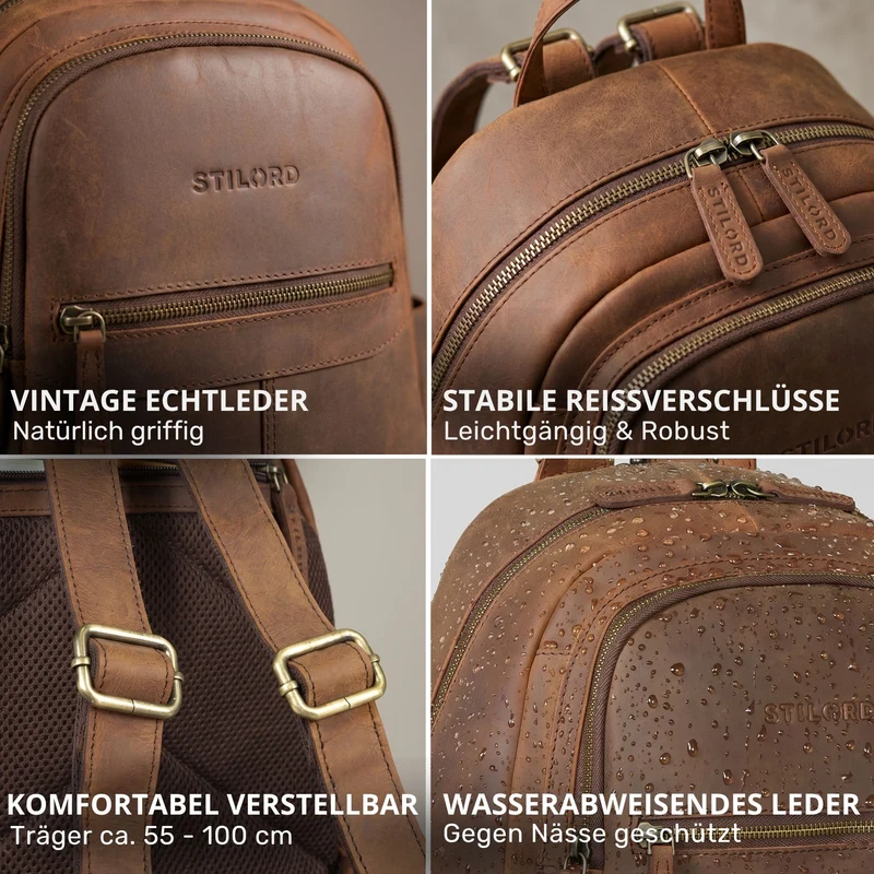 "Lisa" City Rucksack Damen Leder Mittelgroß gepolstertes Fach 13 Zoll