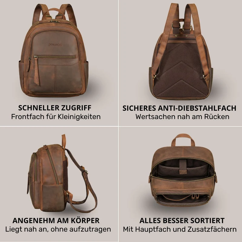 "Lisa" City Rucksack Damen Leder Mittelgroß gepolstertes Fach 13 Zoll