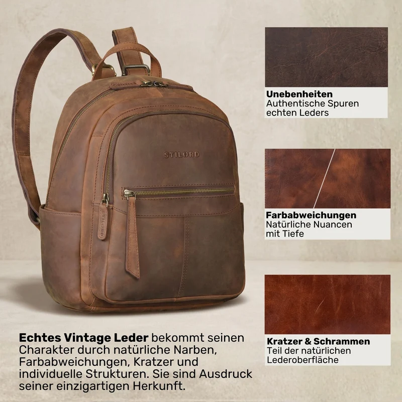 "Lisa" City Rucksack Damen Leder Mittelgroß gepolstertes Fach 13 Zoll