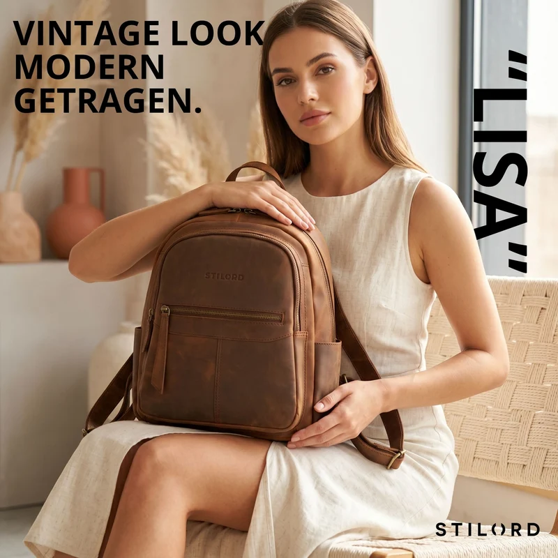 "Lisa" City Rucksack Damen Leder Mittelgroß gepolstertes Fach 13 Zoll