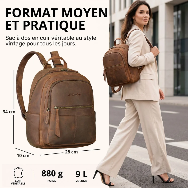 "Lisa" City Rucksack Damen Leder Mittelgroß gepolstertes Fach 13 Zoll