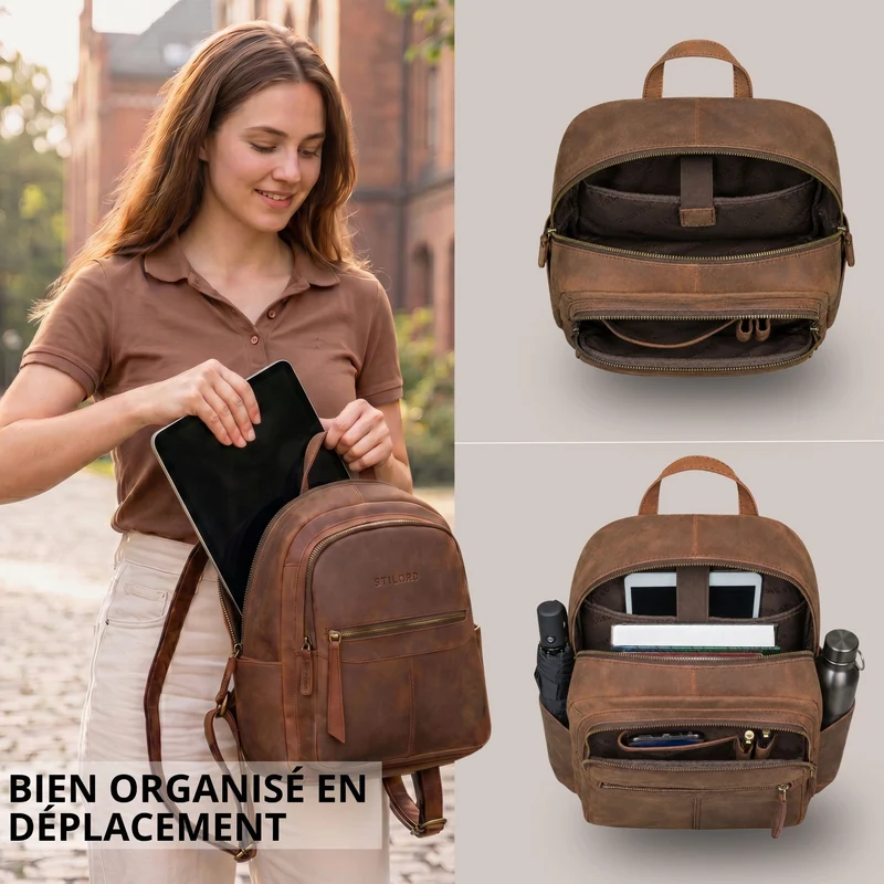 "Lisa" City Rucksack Damen Leder Mittelgroß gepolstertes Fach 13 Zoll