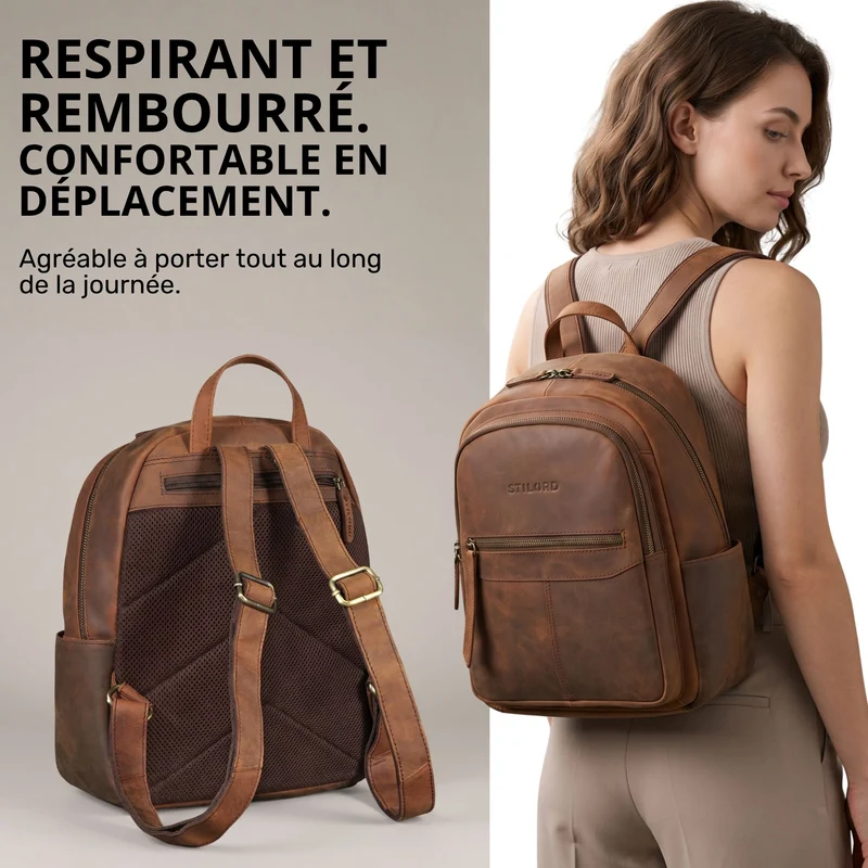 "Lisa" City Rucksack Damen Leder Mittelgroß gepolstertes Fach 13 Zoll