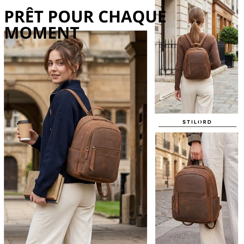 "Lisa" City Rucksack Damen Leder Mittelgroß gepolstertes Fach 13 Zoll