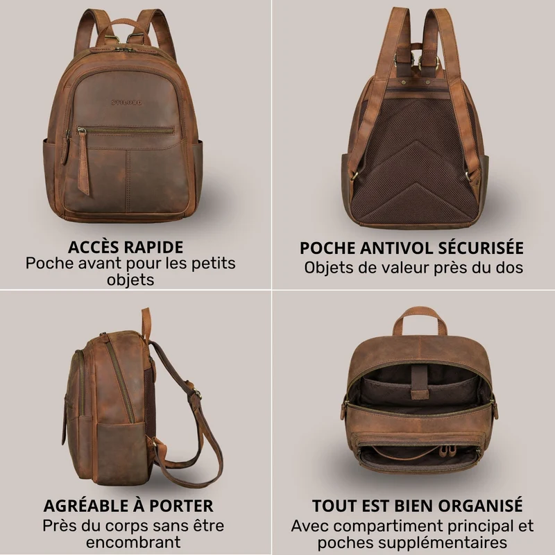 "Lisa" City Rucksack Damen Leder Mittelgroß gepolstertes Fach 13 Zoll