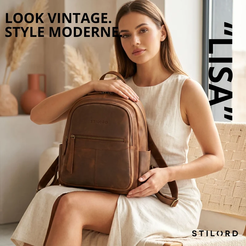"Lisa" City Rucksack Damen Leder Mittelgroß gepolstertes Fach 13 Zoll