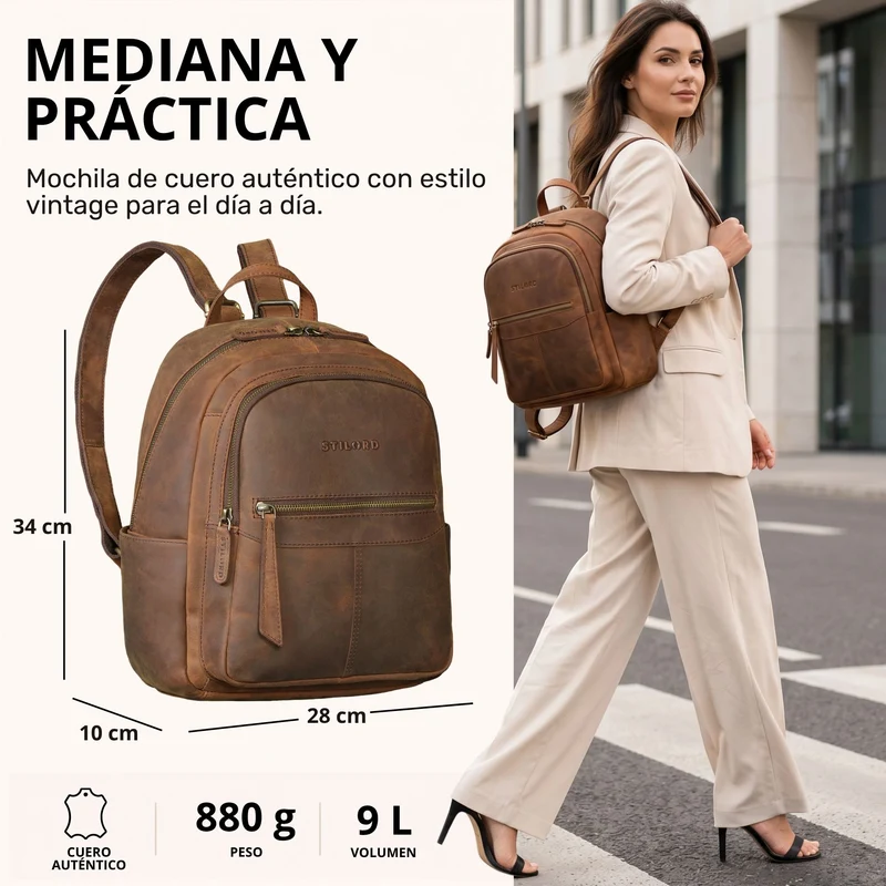 "Lisa" City Rucksack Damen Leder Mittelgroß gepolstertes Fach 13 Zoll