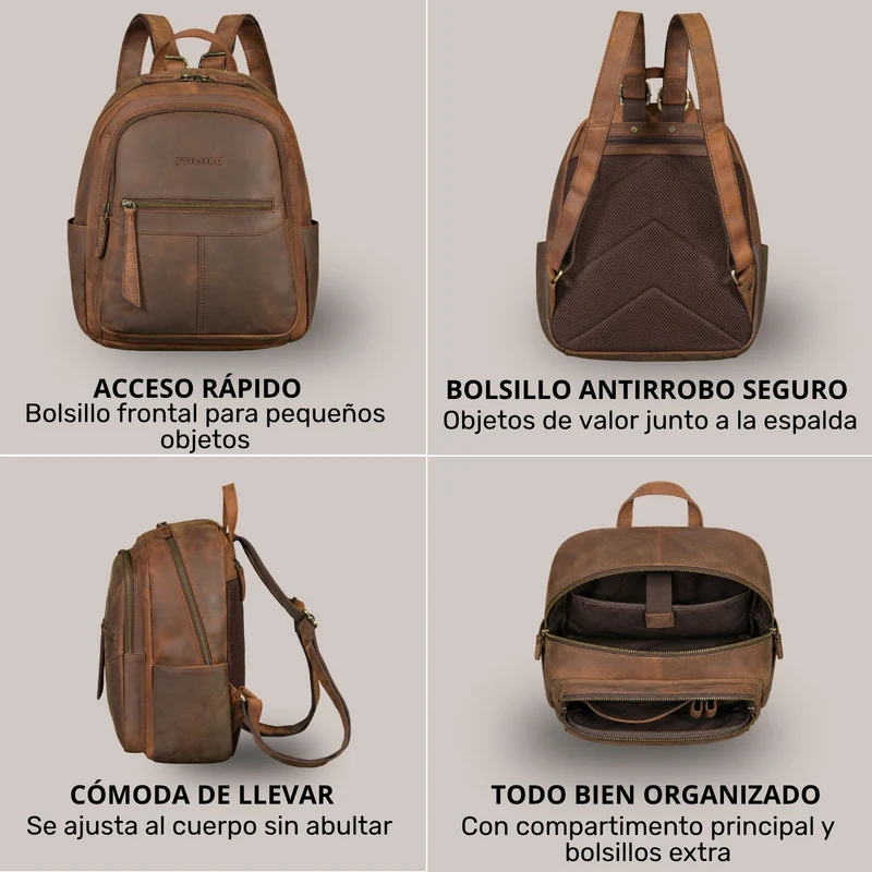 "Lisa" City Rucksack Damen Leder Mittelgroß gepolstertes Fach 13 Zoll