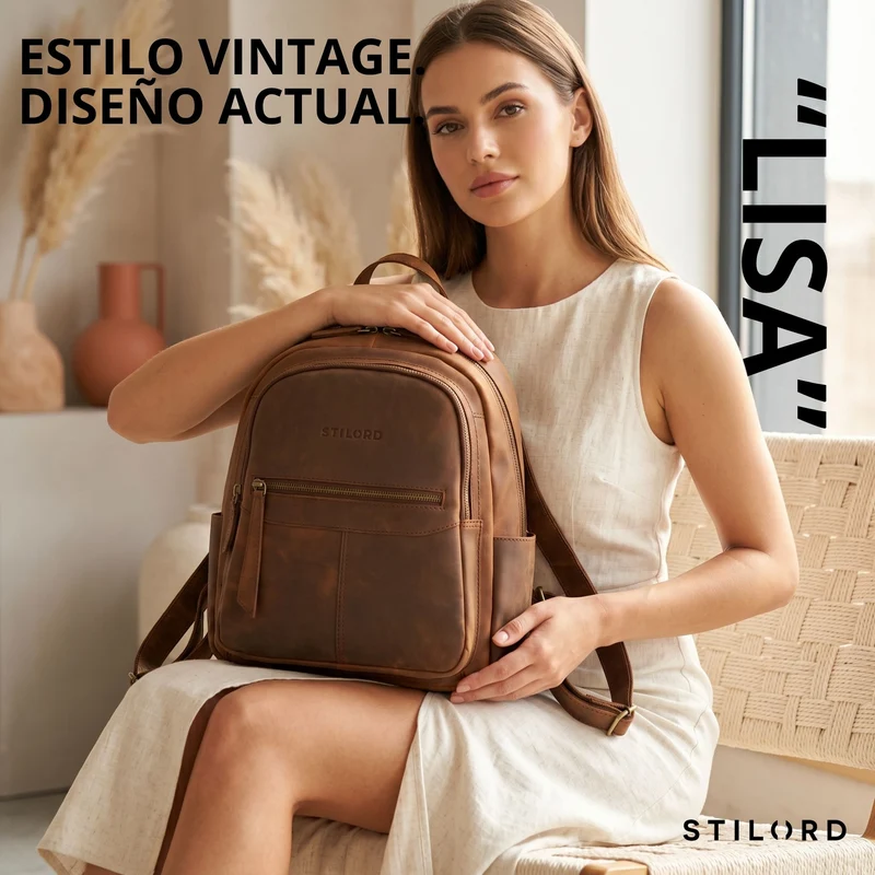 "Lisa" City Rucksack Damen Leder Mittelgroß gepolstertes Fach 13 Zoll