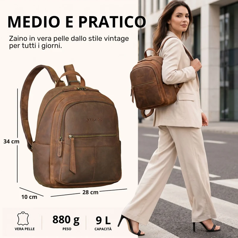 "Lisa" City Rucksack Damen Leder Mittelgroß gepolstertes Fach 13 Zoll